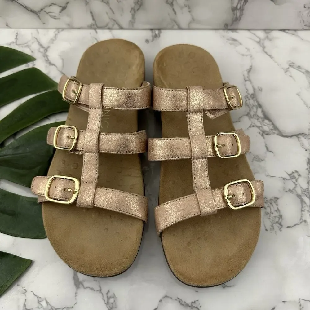 Vionic Womens Misa Sandals Size 10 Rose Pink Strap Gold Buckle Comfort Flat